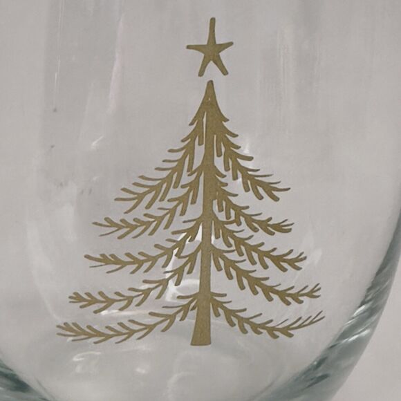 Stemless Wine Glass Gold Christmas Tree w/Star Holiday Season 16 oz Single - Picture 7 of 7